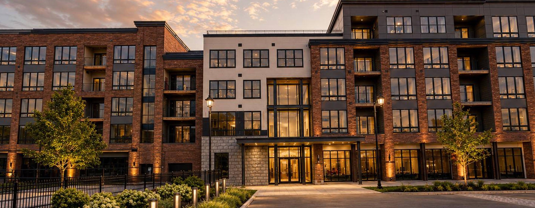 A rendering of the front entryway of River House at The Waterfront in Allentown, PA