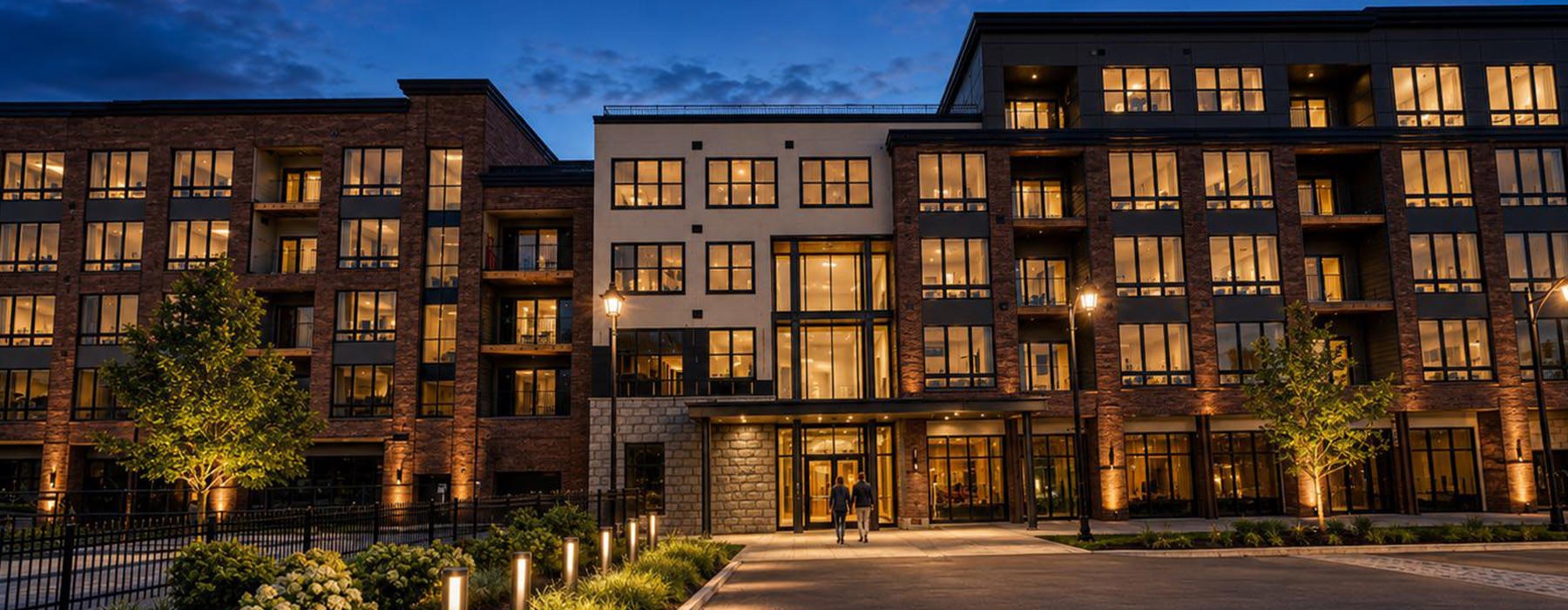 A rendering of the main entry of River House at The Waterfront in Allentown PA.