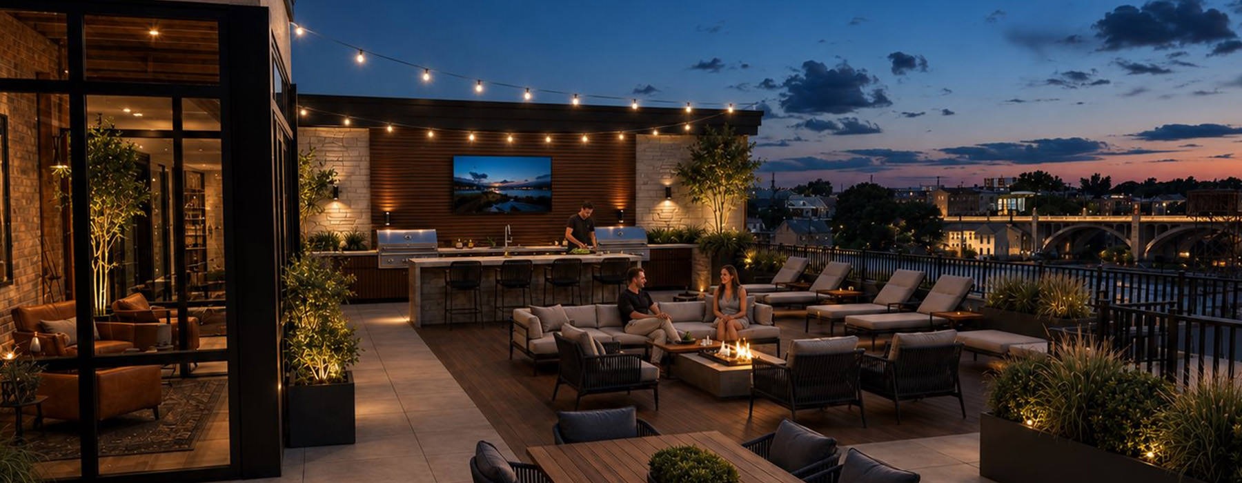Rendering of the River House Rooftop Terrace at River House, along the Lehigh River in Allentown