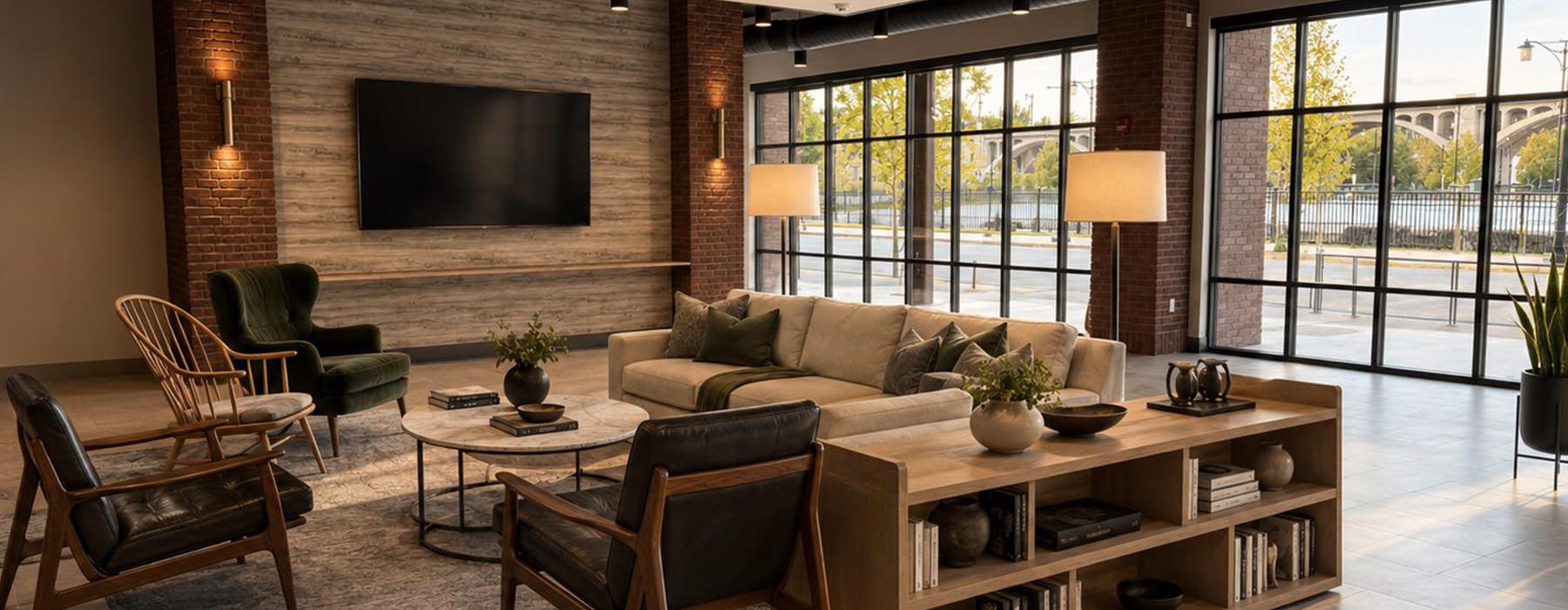A rendering of the resident lounge at River House at The Waterfront in Allentown. 